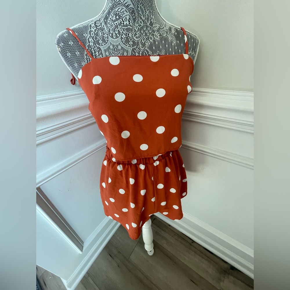Boutique Blue Blush Polky Dot Orange Two Piece Short Set Size S
